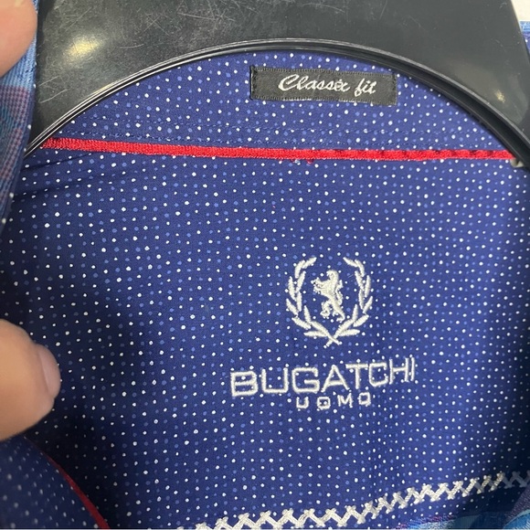 Bugatchi long sleeve button down shirt blue plaid paisley print classic fit XL - Picture 2 of 9